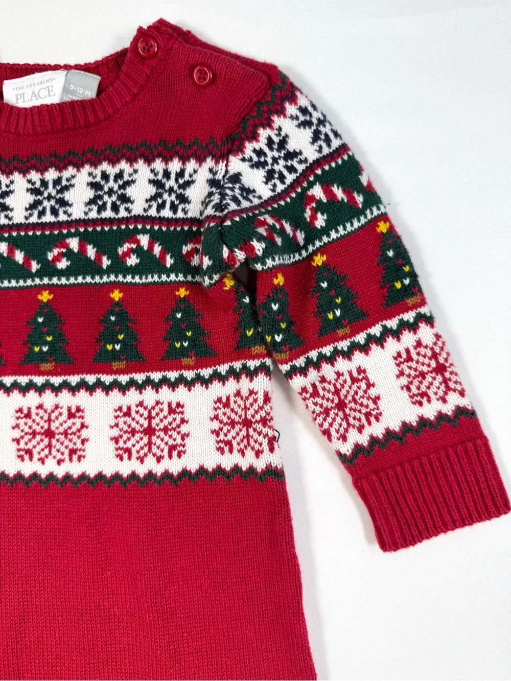 THE CHILDREN’S PLACE Baby Christmas Sweater Romper 9-12M Holiday Fair Isle Knit